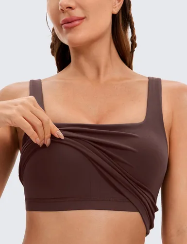 Vista 3 de CRZ YOGA Butterluxe - Brasier deportivo de cuello cuadrado para mujer, camiseta corta sin mangas acolchada con estante integrado para yoga