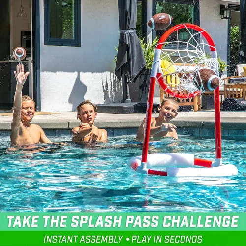 Vista 5 de GoSports Splash Pass - Juego de fútbol flotante para piscina, incluye aro, 4 balones de fútbol y bomba