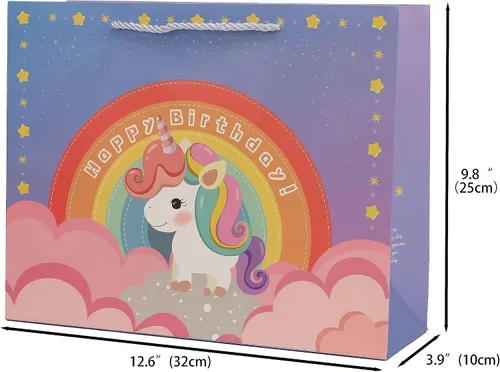 Vista 2 de jabberwpacking Bolsas de regalo grandes de 12.6 pulgadas con papel de seda para niñas, bolsa de regalo de cumpleaños de unicornio rosa