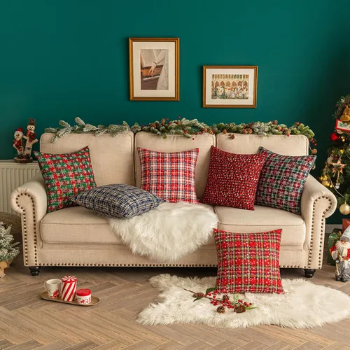 Vista 3 de MOJUN Juego de 2 fundas de almohada navideñas de 18 x 18 pulgadas, fundas de almohada decorativas de Navidad con copos de nieve, funda de cojín