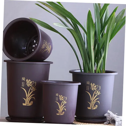 Vista 4 de 3 Pack Orchid Flower Pots with Tray, Plastic Indoor Planters