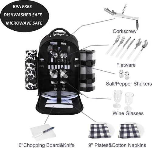 Vista 2 de apollo walker - Mochila para picnic para 2 personas con compartimento refrigerado, soporte desmontable para botella/vino, manta de forro polar
