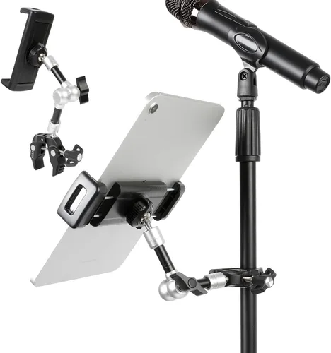 Vista 6 de Soporte para tablet para soporte de micrófono/cinta de correr/bicicleta giratoria/cochecito/carrito de golf/manillar/bicicleta estacionaria, soporte
