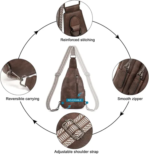 Vista 5 de Bolsos cruzados para mujer, bolso cruzado para mujer, bolso cruzado de cuero para mujer, mochila de viaje