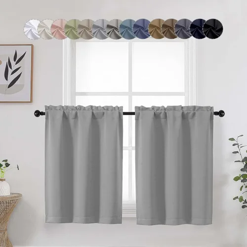 Vista 44 de Aqua Cafe - Juego de 2 paneles de cortinas opacas de 24 pulgadas de largo, con aislamiento térmico suave y sólido, para ventanas de baño, sótano