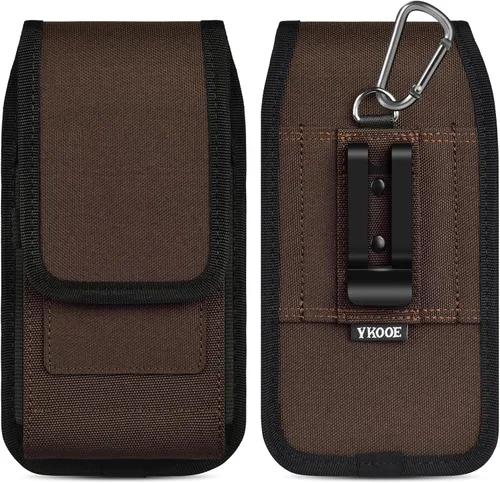 Vista 11 de ykooe Funda para teléfono celular compatible con iPhone 17, 16, 15, 14, 13, 12 y modelos Pro, clip para cinturón y tarjetero, negro, L