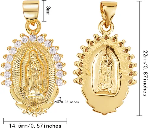 Vista 2 de Ornaland 10 dijes ovalados de la Virgen María de 18 quilates, chapados en oro de 18 quilates, colgantes de latón con circonita cúbica