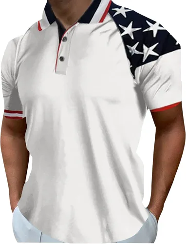 Vista 2 de Polo para hombre, 4 de julio, con estampado de bandera americana patriótica, manga corta, camiseta patriótica gráfica