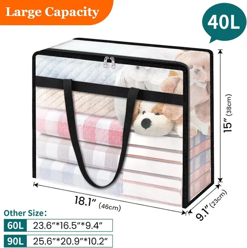 Vista 2 de TasticTotes Paquete de 4 bolsas de almacenamiento transparentes para edredón, ropa y ropa de cama, almacenamiento de mantas de plástico