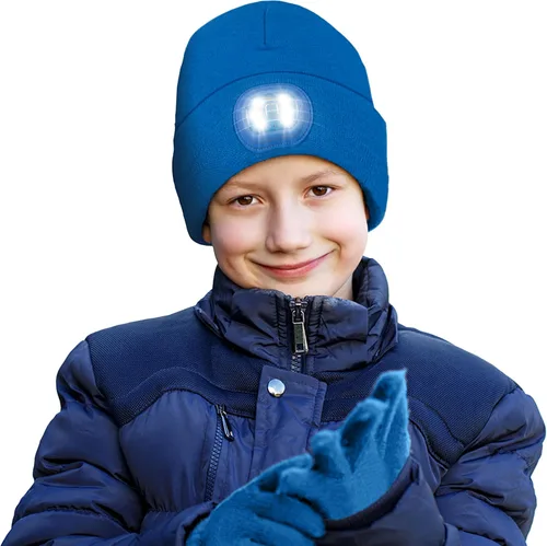 Vista 12 de HEAD LIGHTZ by Roq Innovation - Kids Beanie with Light & Glove Set - Unisex LED Beanie Hat with Light Built in, Rechargeable