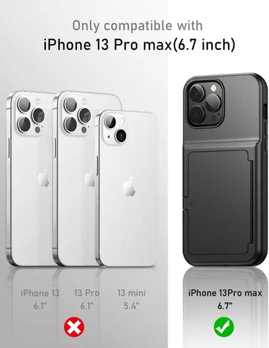 Vista 2 de WeLoveCase Funda para iPhone 13 Pro Max para mujer con tarjetero y espejo oculto, dos capas a prueba de golpes resistente funda protectora tipo Negro