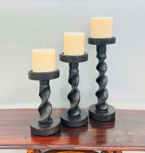 Vista 2 de Portavelas para candelabros, cono de madera, juego de 3 s para centro de mesa, portavelas rústico de granja para bodas, decoración del hogar, evento