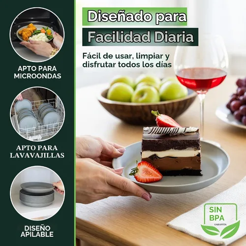 Vista 4 de Grow Forward Platos de postre de paja de trigo prémium – Juego de 8 platos de plástico duro reutilizables de 8 pulgadas – Platos irrompibles aptos