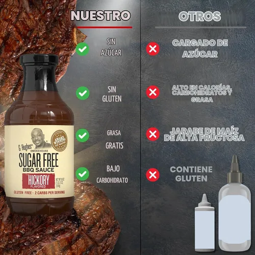 Vista 5 de G Hughes Smokehouse Salsa de barbacoa sin azúcar, Hickory, 18 & SF Original 18 oz (paquete de 2)