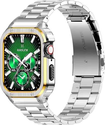 Vista 10 de Correa y funda de acero inoxidable compatible con Apple Watch Band 1.496 Negro