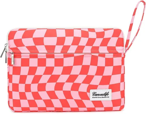 Vista 12 de Canvaslife - Funda de lona para laptop de 13 pulgadas con patrón de cuadros negros y bolsillo de 13 y 13.3 pulgadas