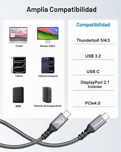 Vista 7 de Cable USB 4 para Thunderbolt 5, sincronización de datos de 80 Gbps