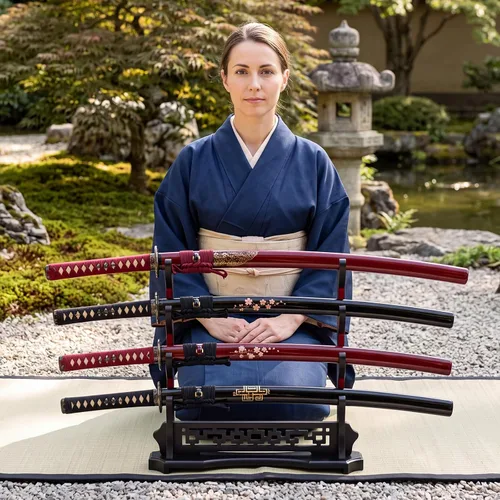 Vista 5 de Barydat Soporte de espada Katana con diseño recortado, 4 niveles