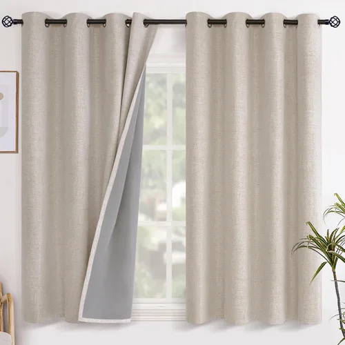 Vista 82 de YoungsTex - Cortinas opacas de lino para dormitorio, oscurecimiento de la habitación, cortinas con textura de lino, paneles con aislamiento térmico