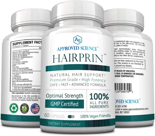 Vista 4 de Approved Science Hairprin - Promueve el crecimiento del cabello y ayuda a estimular la circulación del cuero cabelludo. 60 cápsulas veganas por