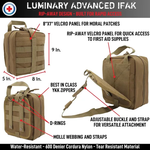 Vista 2 de Luminary Advanced IFAK Stocked MOLLE Rip-Away Trauma Hemorrhage Control First Aid Kit with Headrest Mount Quick Release Panel Emergency Pack
