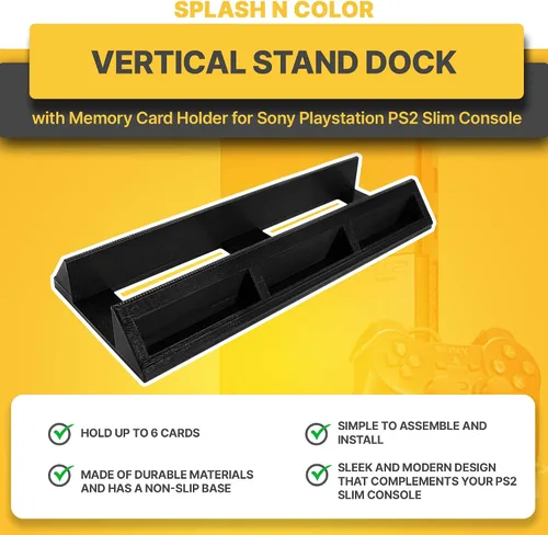 Vista 5 de Base vertical con soporte para tarjeta de memoria compatible con consola delgada Sony PlayStation PS2 – Ahorro de espacio, accesorio conveniente