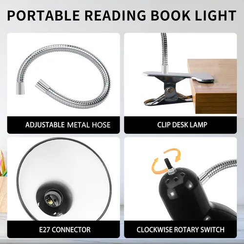 Vista 6 de Lámpara de escritorio, luz de clip de protección ocular, luces LED de abrazadera, lámpara de clip ajustable, para dormitorio y dormitorio, lectura