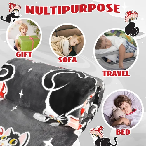 Vista 5 de HWING Manta de Gato Negro que Brilla en la Oscuridad - Regalos de Cumpleaños para Niñas Amantes de los Gatos, Mujeres, Adolescentes, Adultos