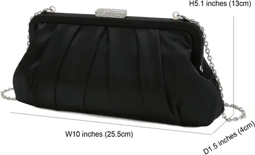 Vista 5 de CHARMING TAILOR Bolso de embrague clásico plisado de satén adornado con diamantes para bodas, bailes, eventos de corbata negra