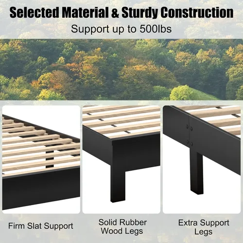Vista 7 de KOMFOTT Armazón de Cama de Plataforma de Madera Tamaño Twin con Cabecero, Cama de Plataforma de Madera de Mediados del Siglo con Soporte de Listones