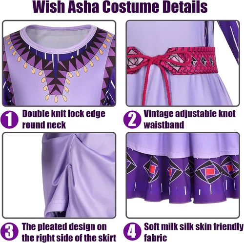 Vista 5 de VALOZENC Wish Asha - Disfraz de princesa para niñas, disfraz de cosplay, Halloween, Navidad