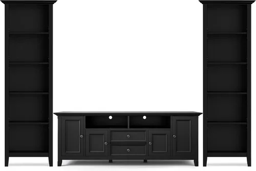 Vista 23 de SIMPLIHOME Amherst - Soporte de TV de transición de madera maciza de 72 pulgadas de ancho, estilo rústico marrón envejecido, para televisores