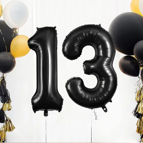Vista 5 de Globos de aluminio grandes de 13 o 31 pulgadas, globos grandes de 40 pulgadas para 13 cumpleaños, aniversario, evento, celebración, fiesta Negro