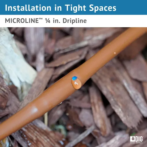 Vista 9 de DIG ML-112B ¼" 100' MICROLINE™ Dripline, 12" doble salida emisor espaciado, tubo resistente a los rayos UV para riego eficiente Ideal para camas