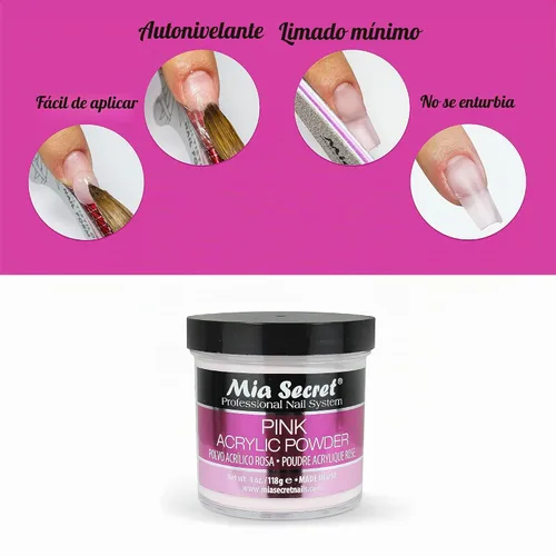 Vista 5 de Mia Secret Polvo acrílico rosa 4 oz.