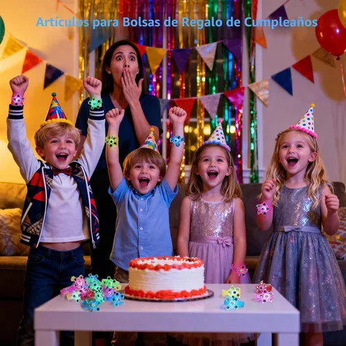 Vista 2 de Paquete de 12 pulseras giratorias con luz LED, recuerdos de fiesta para niños de 4 a 8 a 12, suministros de fiesta que brillan en la oscuridad