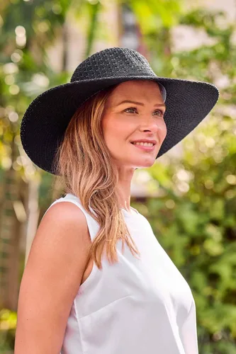 Vista 3 de Coolibar UPF 50+ sombrero con borde ancho para mujeres, de protector solar, talla única , Negro
