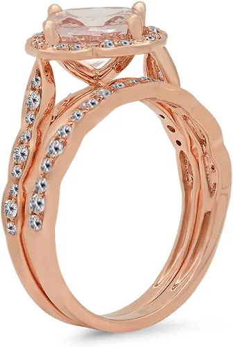 Vista 2 de Dazzlingrock Collection Anillo de compromiso de 14 quilates con piedras preciosas acolchadas y diamantes redondos para mujer, oro rosa