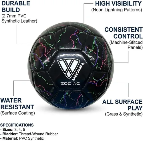 Vista 3 de VIZARI Zodiac Balón de fútbol juvenil de cuero sintético para niños, niñas y niños pequeños, diseño duradero e impermeable para entrenamiento