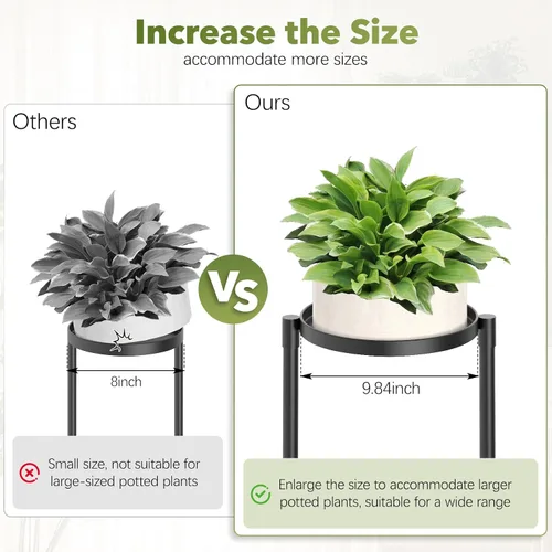 Vista 4 de Soporte esquinero de 3 niveles para plantas para interiores y exteriores, estante de metal para plantas con bandeja de 10 pulgadas de ancho, soporte