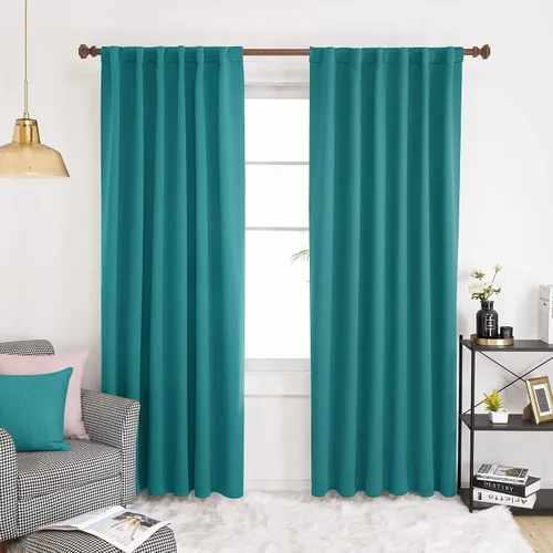 Vista 15 de KEMCO Cortinas opacas con pestaña trasera y bolsillo para barra, cortinas opacas con aislamiento térmico sólido para sala de estar, dormitorio