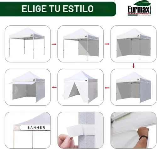Vista 5 de Eurmax USA Toldo Desplegable de 10 x 10 pies, Carpa Comercial para Fiestas al Aire Libre con 4 Paredes Laterales Extraíbles con Cremallera y Bolsa