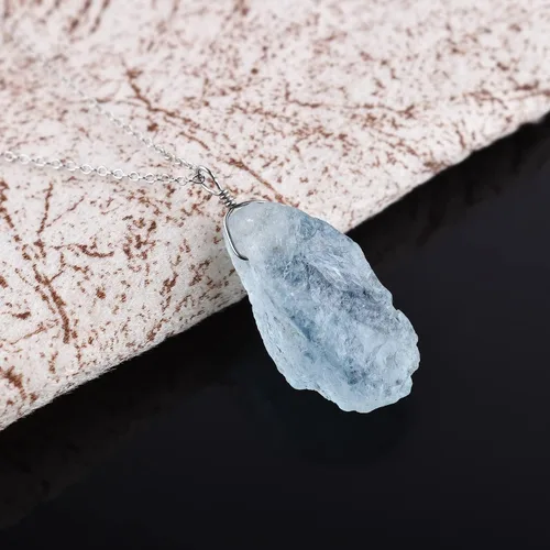 Vista 3 de Collar con colgante de piedras preciosas, piedra de energía áspera, cristales curativos de chakras, plata esterlina 925, chapado en rodio, piedra