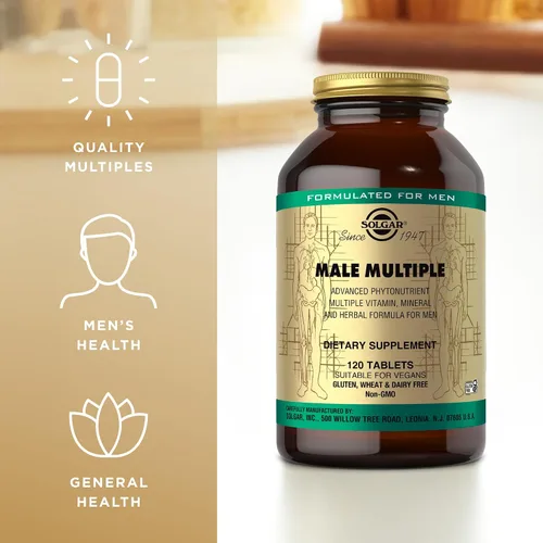 Vista 5 de Solgar Male Multiple - 120 tabletas - Fórmula multivitamínica, mineral y herbaria para hombres - Vegano, sin gluten y sin lácteos - 40 porciones
