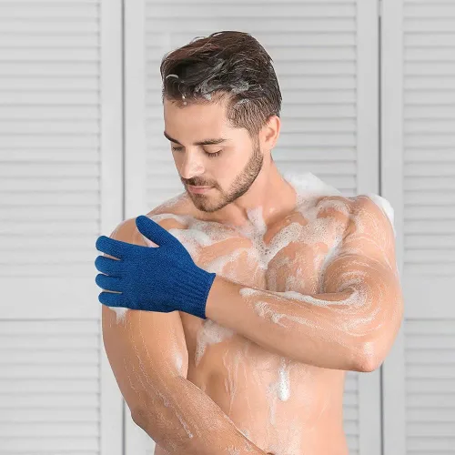 Vista 6 de 2 pares de guantes exfoliantes de baño para hombres y mujeres, 4 guantes exfoliantes pesados y grandes para ducha, spa, masaje, guantes exfoliantes