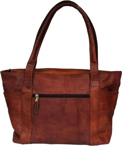 Vista 6 de Bolso de hombro para mujer, de piel auténtica, color marrón, para el día a día, Marrón