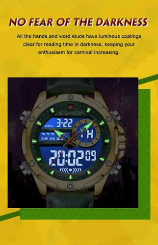 Vista 7 de NAVIFORCE Reloj digital militar para hombre movimiento de cuarzo japonés analógico resistente al agua reloj deportivo de cuero multifuncional