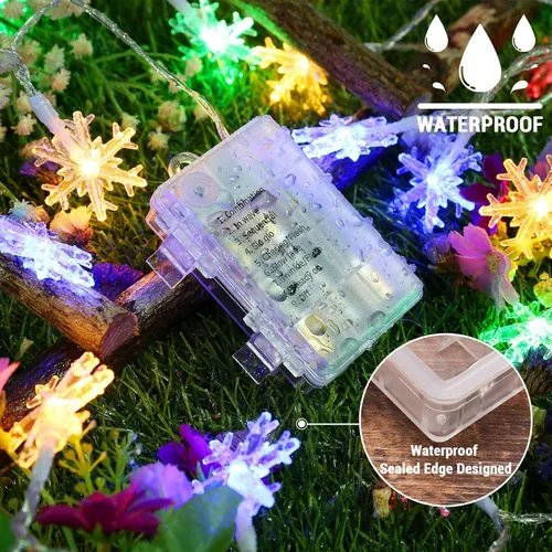 Vista 5 de BrizLabs - Luces de copo de nieve de colores, 40 LED 16.08 pies de luces de Navidad en forma de copo de nieve con control remoto, 8 modos de luces