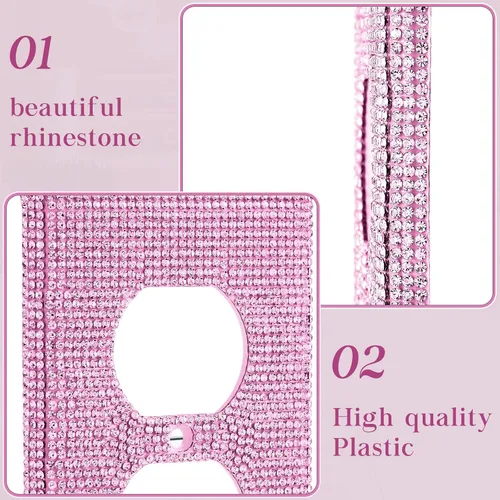 Vista 3 de Kathfly 10 fundas de enchufe de diamantes de imitación rosas, placas de pared decorativas brillantes para enchufes eléctricos, cubiertas de enchufe