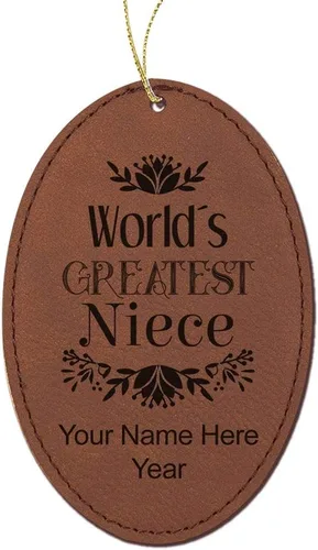Vista 8 de LaserGram Personalized Christmas Ornament, World's Greatest Niece, Faux Leather, Custom Laser Engraved Gift Idea (Oval Shape, Gray)